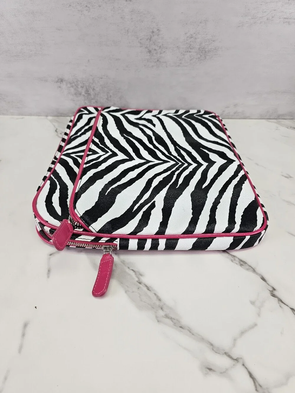 Zebra Print Laptop Case With Pink Trim